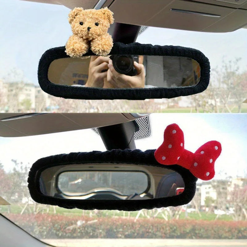 Creative Car Cover Creative Auto Accessories Car Rearview Mirror Cover Women's Mirror Bear/Bow/Bowknot/Panda Elastic Decoration