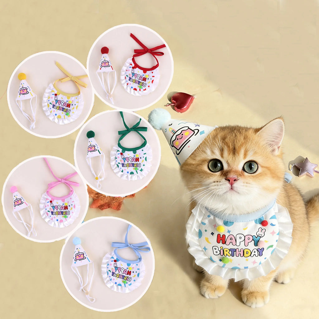 1 Pc Pet Birthday Hat and Bib Set, Cute Pet Party Costume for Small, Medium, Large Dogs and Cats, Pet Birthday Photo Prop