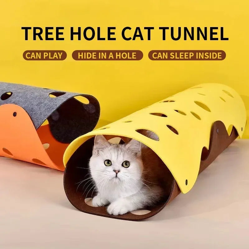Splicing Cat Toy Felt Pom Nest Deformable Kitten Tunnel Collapsible Tube House Tunnel Interactive Pet Cat Security Sense