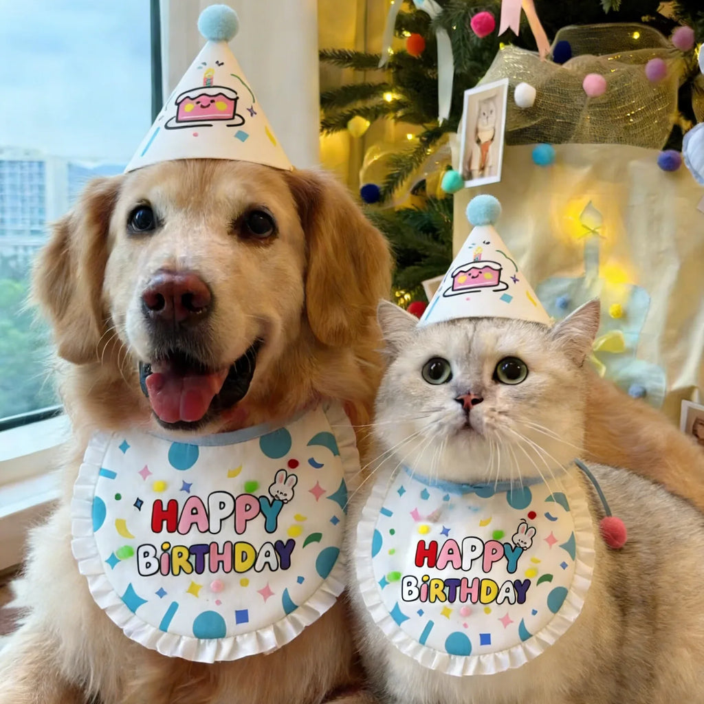 1 Pc Pet Birthday Hat and Bib Set, Cute Pet Party Costume for Small, Medium, Large Dogs and Cats, Pet Birthday Photo Prop