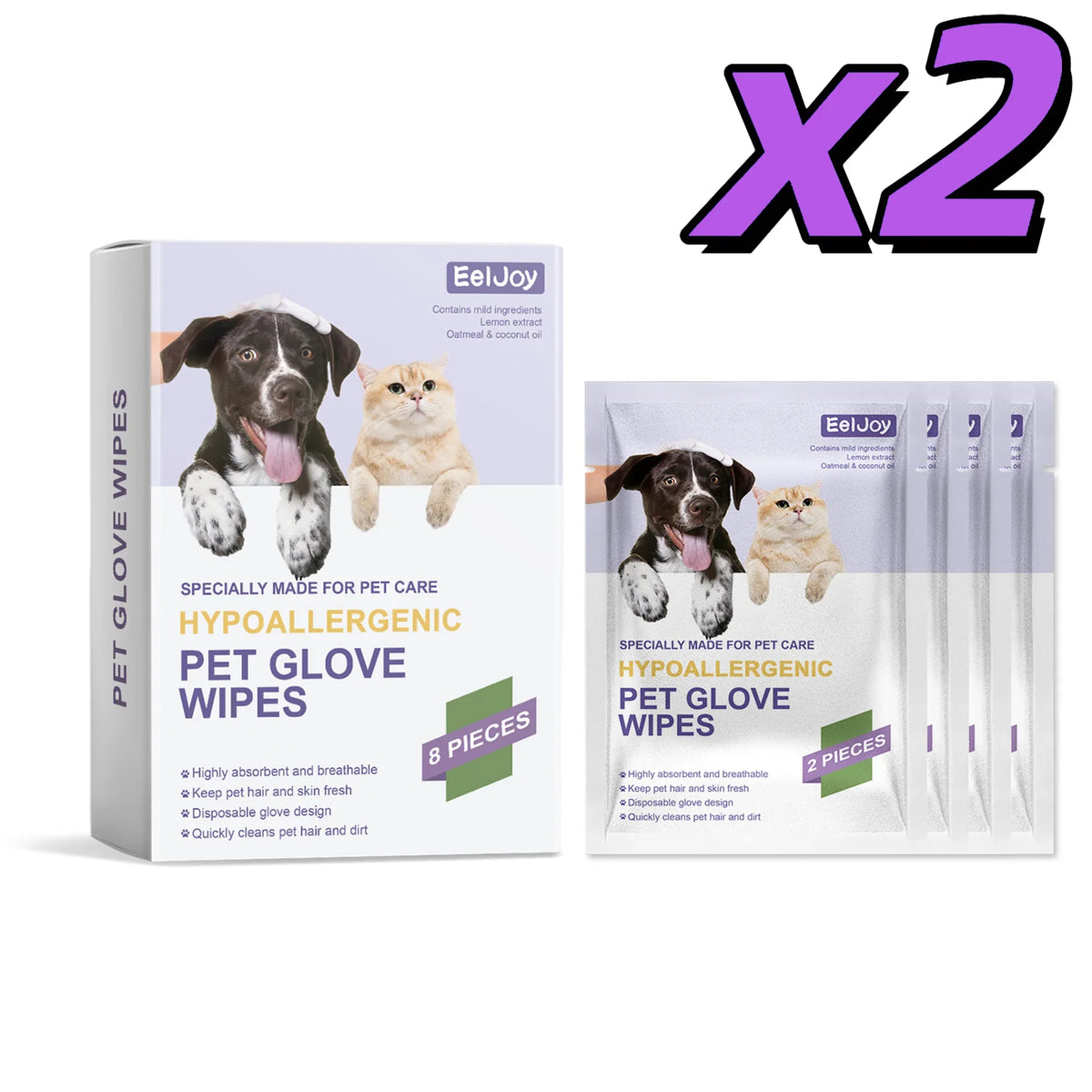 Disposable Pet Glove Wipes, No-Rinse Dirt and Bacteria Removal, Deodorizing, Long-Lasting Clean, Daily Cat and Dog Cleaning and Grooming Gloves