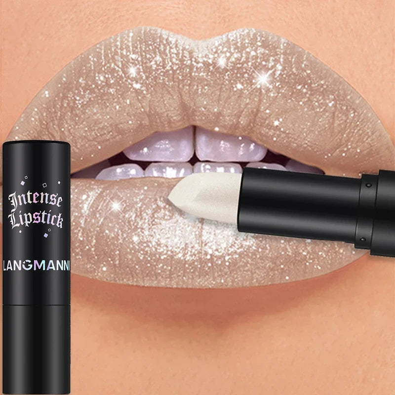 Nude Gray Metallic Lipstick Glitter Diamond Waterproof Long-Lasting Lip Gloss High Pigment Shiny Sparkling Pearl Lip Tint Makeup
