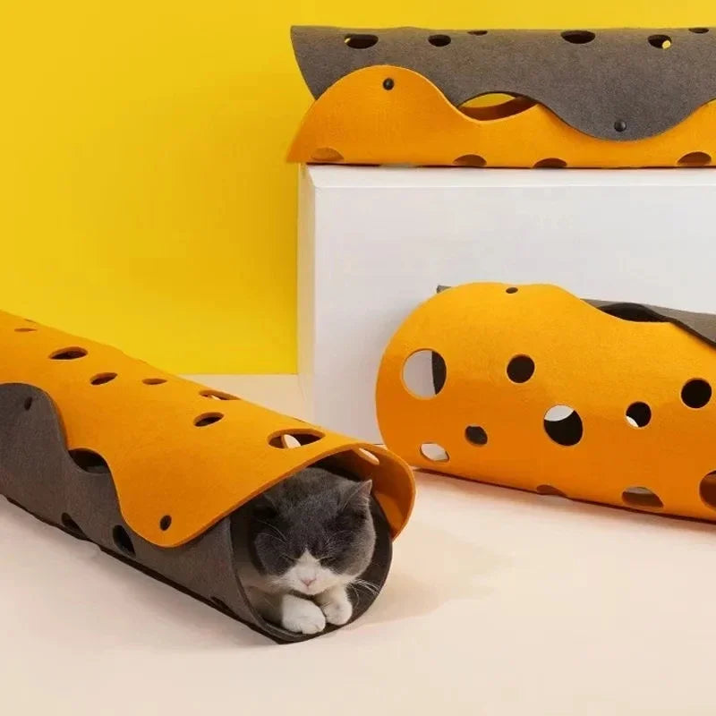 Splicing Cat Toy Felt Pom Nest Deformable Kitten Tunnel Collapsible Tube House Tunnel Interactive Pet Cat Security Sense