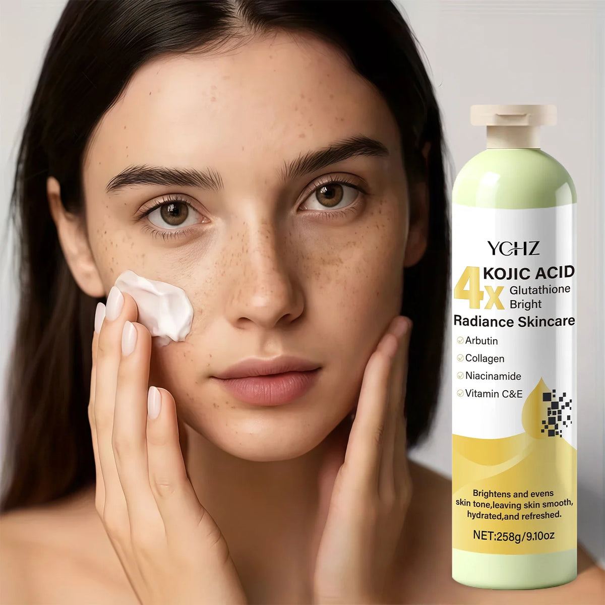 Kojic Acid Cream, Evens Out Skin Tone, Eliminates Dark Spots and Dullness - Non-Greasy, Suitable for Both Men and Women - Whitening and Moisturizing Cream, for Day and Night Use - 258g