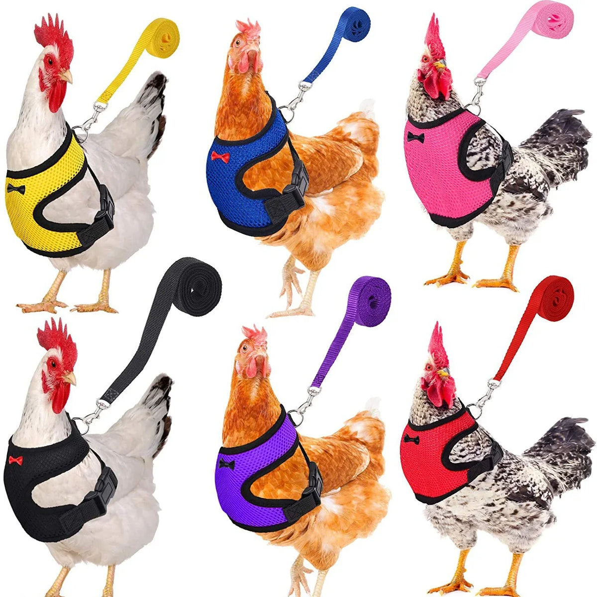 Fashion Chicken Duck Vest Hen Belt Pet Harness Matching Bow Collars Comfortable Breathable Poultry Leads Supplies