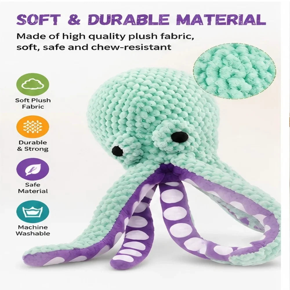Peluche de pulpo chirriante para mascotas, juguete interactivo resistente a mordeduras, juguete masticable para perros para limpieza dental, para perros pequeños y medianos
