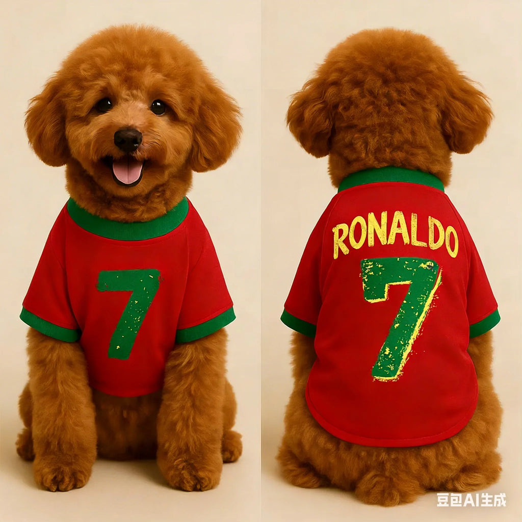 1 Ronaldo 7 Pet Dog T-Shirt Soft Breathable Football Jersey Costume for Dogs Sports Team Fan Style Comfortable Cute Sportswear