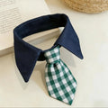 Gentleman Formal Pet Shirt Collar Plaid Tie Snap Button Small Dogs Cats Daily Wear Wedding Birthday Photo Costume Decor Gift