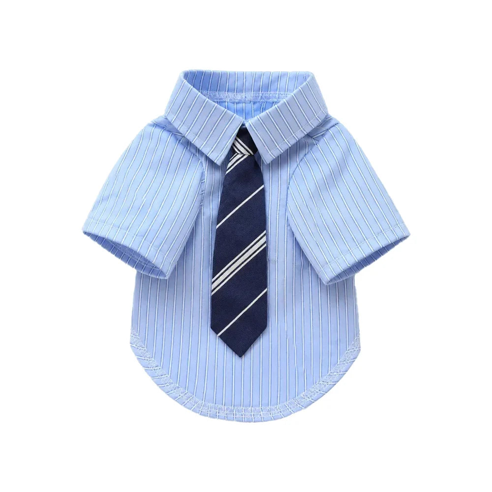 Striped Pet Shirt with Tie Gentleman College Style Soft Pet Blouse Small Medium Dog Cat Clothes Costume for Chihuahua Bichon