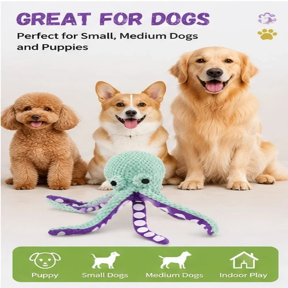 Plush Octopus Pet Toy Squeaky Vocal Interactive Bite Resistant Dog Chew Toy Teeth Cleaning for Small Medium Dogs