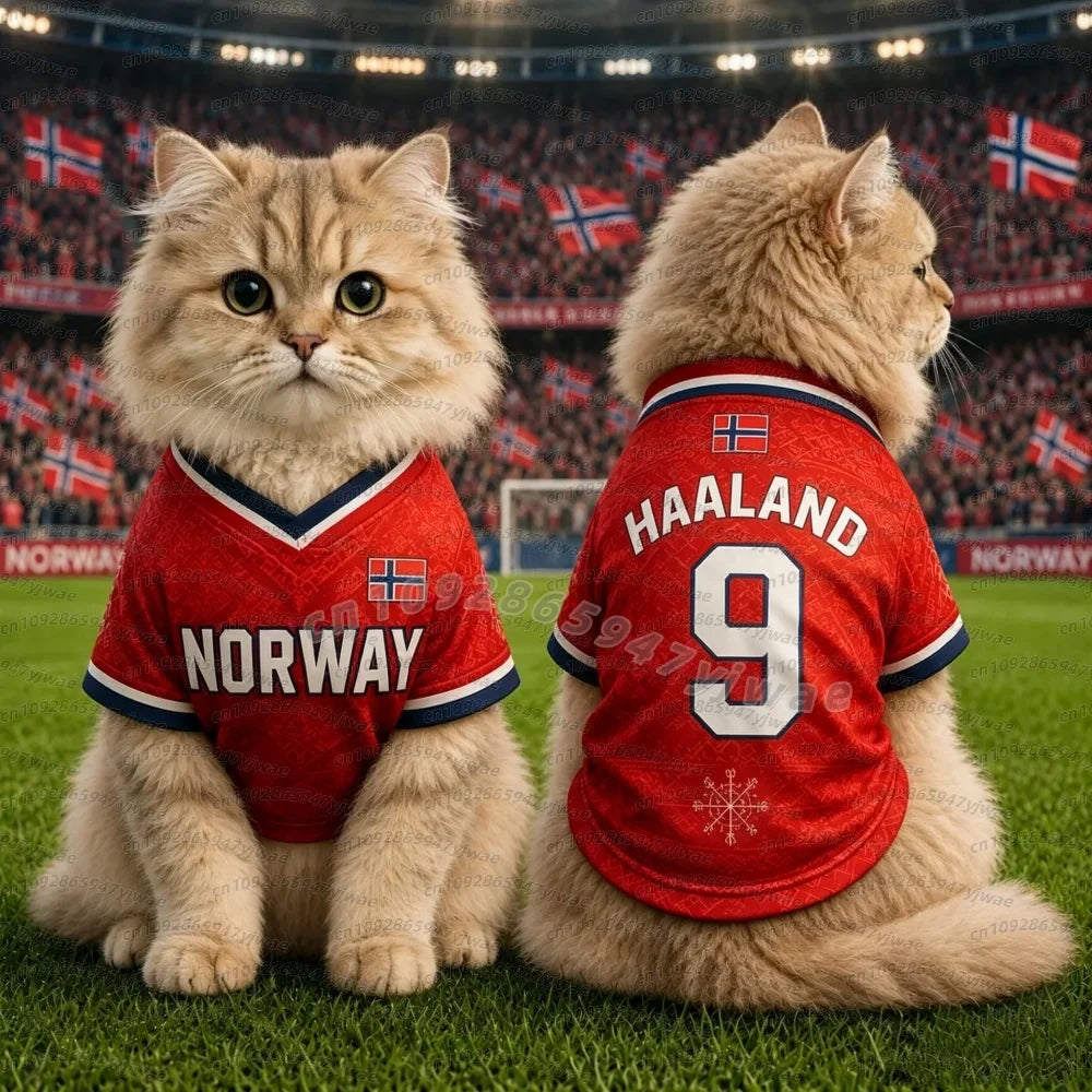 2026 Cat Dog Soccer Jersey Norway Flag Printed Haaland No. 9 Large Dog Jersey Basketball Clothing, Puppy T-Shirts, Pet Cat Shirts