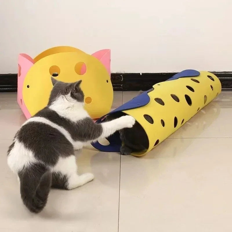 Splicing Cat Toy Felt Pom Nest Deformable Kitten Tunnel Collapsible Tube House Tunnel Interactive Pet Cat Security Sense