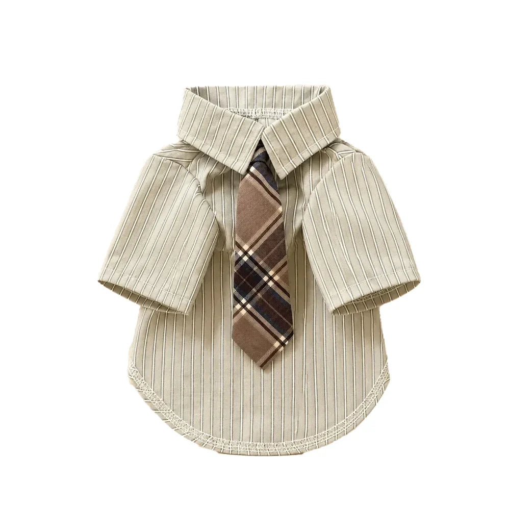 Striped Pet Shirt with Tie Gentleman College Style Soft Pet Blouse Small Medium Dog Cat Clothes Costume for Chihuahua Bichon