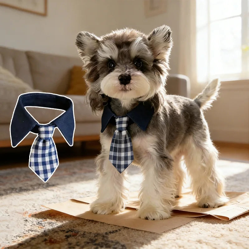 Gentleman Formal Pet Shirt Collar Plaid Tie Snap Button Small Dogs Cats Daily Wear Wedding Birthday Photo Costume Decor Gift