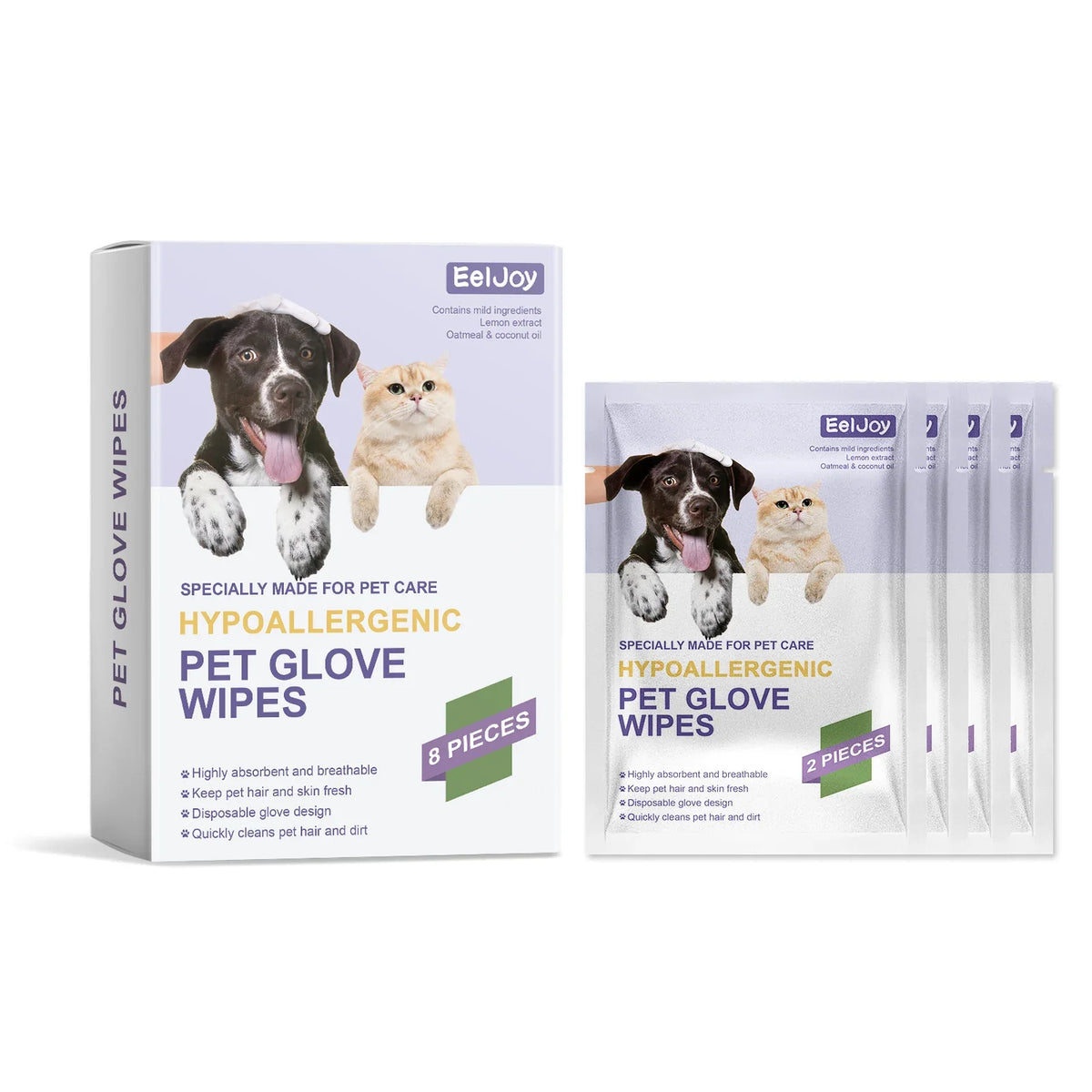 Disposable Pet Glove Wipes, No-Rinse Dirt and Bacteria Removal, Deodorizing, Long-Lasting Clean, Daily Cat and Dog Cleaning and Grooming Gloves