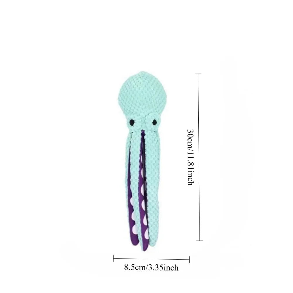 Peluche de pulpo chirriante para mascotas, juguete interactivo resistente a mordeduras, juguete masticable para perros para limpieza dental, para perros pequeños y medianos
