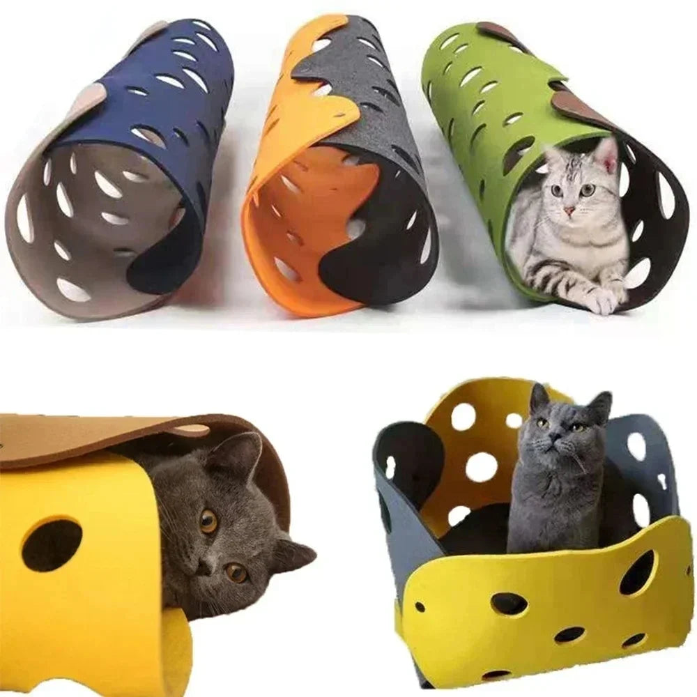 Splicing Cat Toy Felt Pom Nest Deformable Kitten Tunnel Collapsible Tube House Tunnel Interactive Pet Cat Security Sense