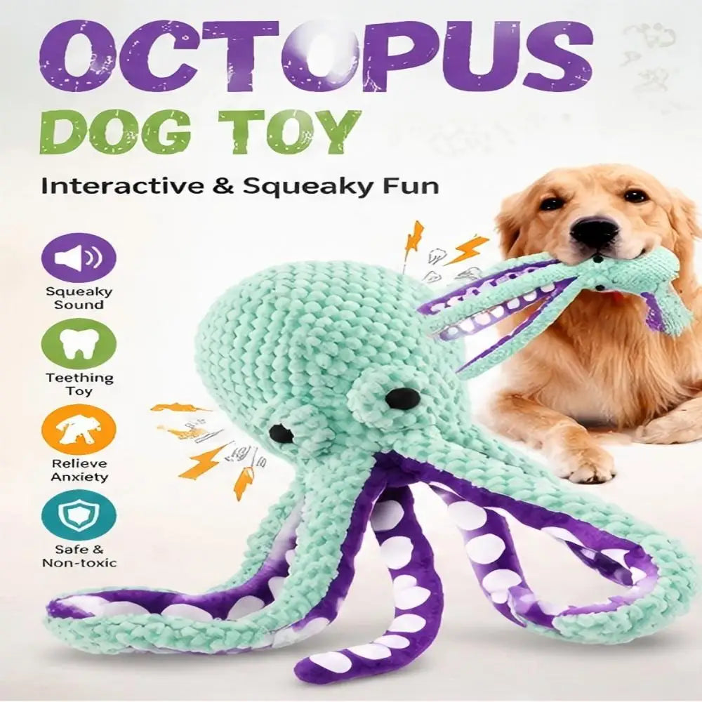 Plush Octopus Pet Toy Squeaky Vocal Interactive Bite Resistant Dog Chew Toy Teeth Cleaning for Small Medium Dogs