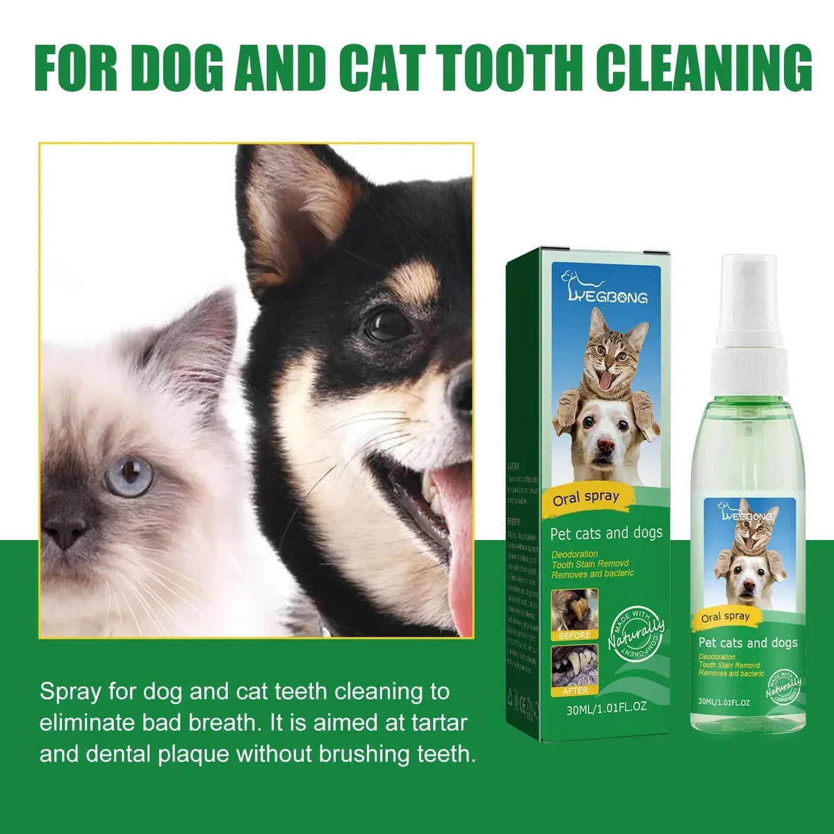 30ml Pet Tooth Cleaner Spray for Dogs and Cats to Remove Bad Breath, Mouth Cleaner, Breath Freshener Spray, Fresh Fragrance
