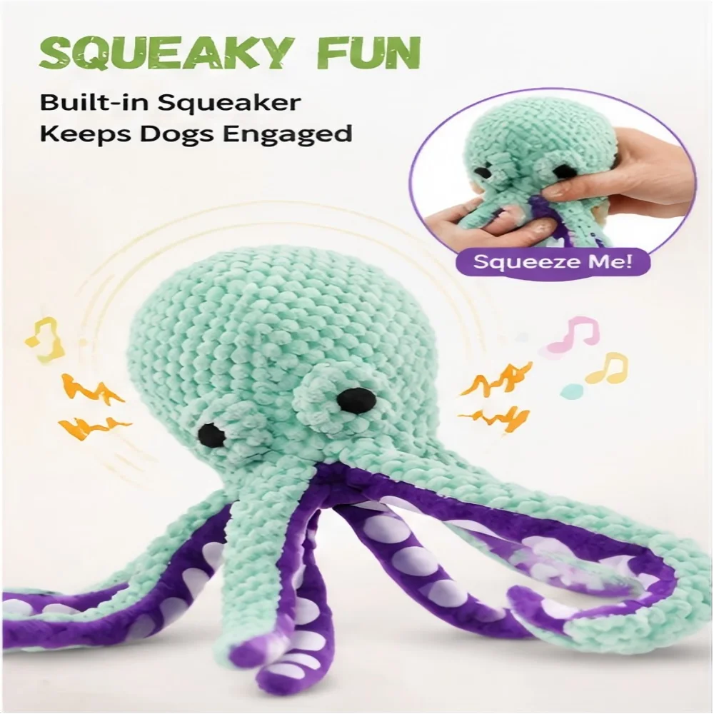 Plush Octopus Pet Toy Squeaky Vocal Interactive Bite Resistant Dog Chew Toy Teeth Cleaning for Small Medium Dogs