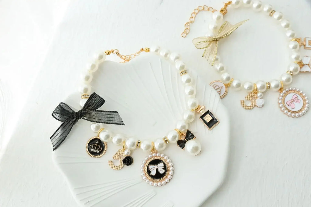 Pet Bow Pearl Collar Cat Jewelry Chihuahua Accessories Pendant Princess Necklace Dog Sweet Decorations Puppy Rhinestone Collar