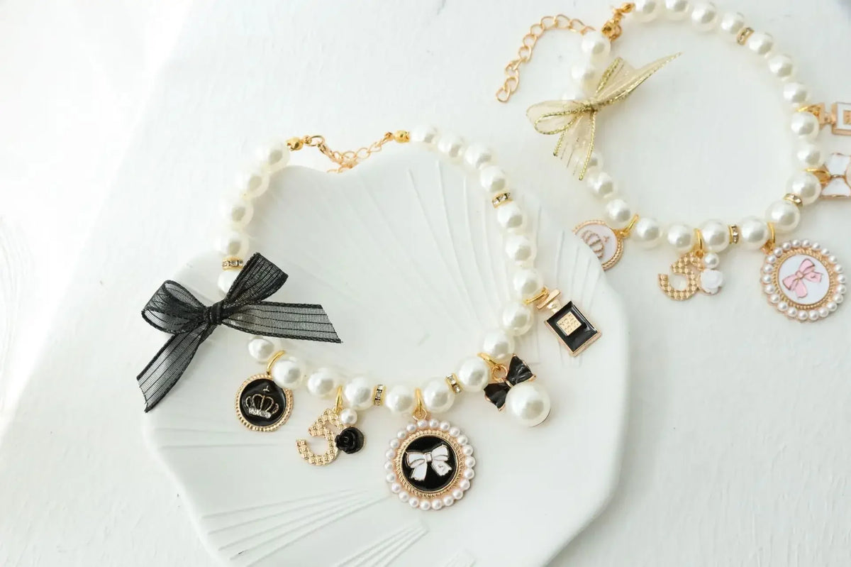 Pet Bow Pearl Collar Cat Jewelry Chihuahua Accessories Pendant Princess Necklace Dog Sweet Decorations Puppy Rhinestone Collar