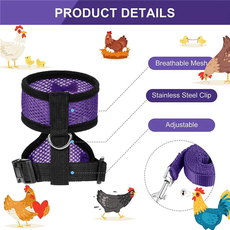 Fashion Chicken Duck Vest Hen Belt Pet Harness Matching Bow Collars Comfortable Breathable Poultry Leads Supplies